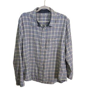 Outerknown Plaid Button-Up Flannel Shirt Organic Cotton Blue Plaid Size L